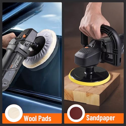 PLS03A Buffer Polisher Kit for Car, 12.5 Amp 6 Inch/7 Inch Rotary Car Polisher Waxer, 6 Variable Speed 1000-3000rpm, Detachable Handle, Car Polishing Machine for Car Detailing, Polishing and Waxing