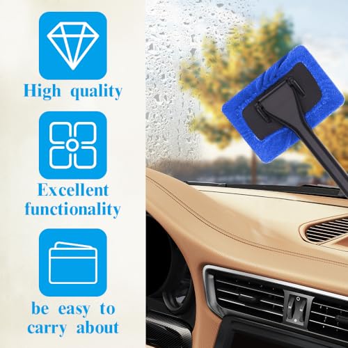 Car Window Cleaner, Car Windshield Cleaner Tool, Windshield Cleaner Inside with Extendable Handle and 4PCS Washable Reusable Cloth Pad, Car Tools Universal Auto Wiper Cleaning - color: Dark blue
