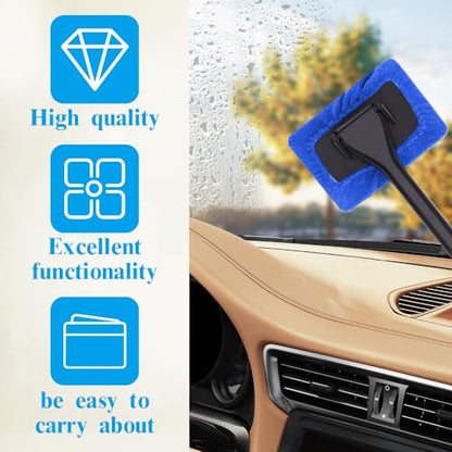 Car Window Cleaner, Car Windshield Cleaner Tool, Windshield Cleaner Inside with Extendable Handle and 4PCS Washable Reusable Cloth Pad, Car Tools Universal Auto Wiper Cleaning - color: Dark blue