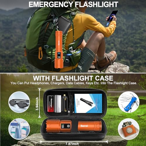 Rechargeable Tactical Flashlights 2000 High Lumens - 5000mAh Super Bright LED Powerful Flash Light, Waterproof Handheld USB C Flashlight for Home,Car,Camping,Emergencies,5 Modes,Zoomable (1, Orange) - color: Orange