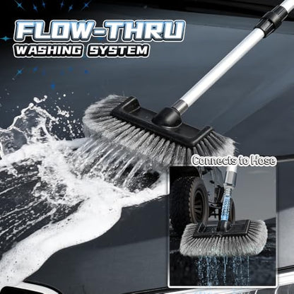 65" Car Wash Brush with Long Handle, Flow-Thru Car Washing Brush with Hose Attachment, Scratch-Free Soft Bristles for RV, Truck, SUV, Boat & House Siding Cleaning, Aluminum Extension Pole|Grey - color: Gray