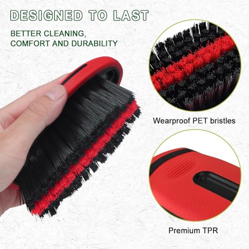 Carpet and Upholstery Cleaning Brush, Stiff Bristle Carpet Detailing Scrubber Brush, Multi-Functional Car Detailing Scrub Brushes, Cleaning Brushes for Car and Home Couch Floor Mats (Red) - color: Red