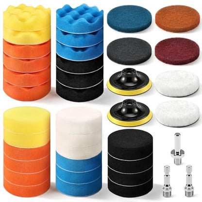 GOH DODD 38 Pieces 3 Inch Buffing Polishing Pads, Car Foam Drill Polishing Pad Kit Sponge Pads Buffer Polisher Kit Headlight Restoration Kit with Wool Pads for Car Polishing, Waxing and Cleaning - color: 3 Inch 38 Pieces