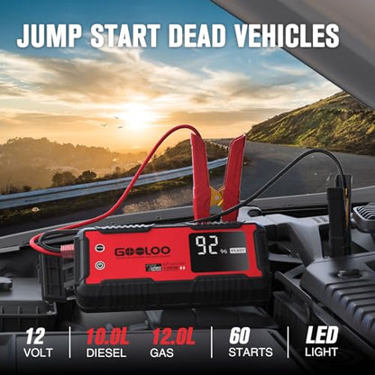 GOOLOO GT4000S Jump Starter 4000 Amp Car Starter 100W Two-Way Fast-Charging Portable Car Battery Charger Booster Pack for 10L Diesel and All Gas Engines, SuperSafe Lithium Jump Box for 12V Vehicles - color: Red