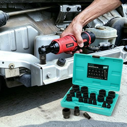 22Pcs Bolt Nut Extractor Set Metric 8-27mm, 1/2" & 3/8" Drive Impact Cr-Mo Steel Lug Nut Remover Socket, Wheel Lock Removal Kit for Damaged, Stripped, Frozen, Nuts & Screws - size: 22 Piece