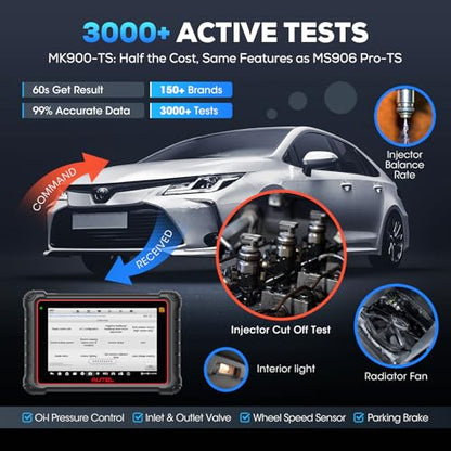 Autel Scanner Maxicom MK900TS, 2026 MK900-TS Up of MS906-TS MX900TS MK808S-TS MK900BT MK900, Top TPMS Program/Relearn, 3000+ Active Test, 40+ Service, CAN FD & DoIP, Bidirectional Scan Tool OS 11.0
