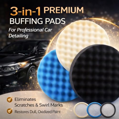 3-in-1 8 inch Buffing Polishing Pads with Grooves for Car Orbital Buffer | Used on car Rvs& other surface,Easy to attach, Can wash,Compatible with 8-inch track/DA polisher