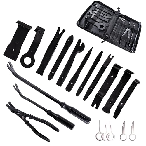 19Pcs Trim Removal Tool,Auto Clip Pliers Fastener Remover Set with Storage Bag,Car Pry Tool Kit for Door Panel Dashboard Body,Panel, Audio, Dash, Window and Upholstery, Black - color: Black