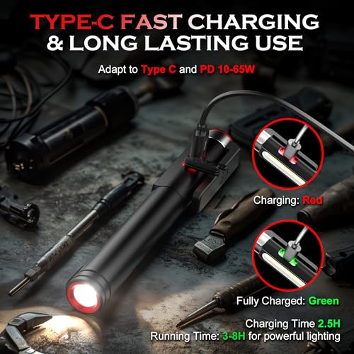 Rechargeable Pen Light, 800 Lumens LED Pen Flashlights 6 Modes COB Magnetic Flashlight with Clip Bright Pocket Flashlights Work Light Portable Waterproof Durable Penlight for Work Emergency - size: 5.39in