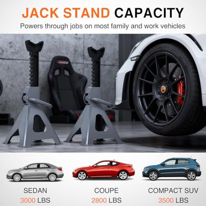 Nilight Jack Stands, 2 Ton (4,400 lbs) Capacity Heavy Duty Steel Car Lifting Stand, Adjustable Height 10.6" to 16.2", 1 Pair - size: 2T