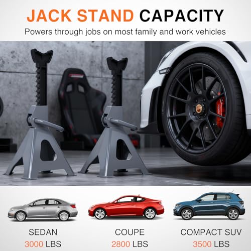 Nilight Jack Stands, 2 Ton (4,400 lbs) Capacity Heavy Duty Steel Car Lifting Stand, Adjustable Height 10.6" to 16.2", 1 Pair - size: 2T