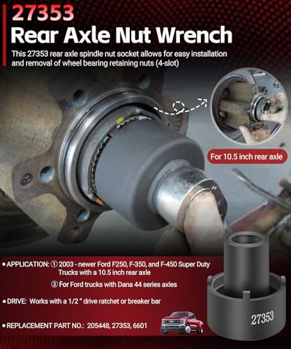 Sunluway 27353 Rear Axle Nut Wrench, 10.5 inches, for Ford F-250, F-350, F-450 Super Duty Trucks 2003 & Up, Rear Spindle Axle Hub Nut Socket Wrench Replace for OEM# 27353, Ford 205-448, OTC 6601,