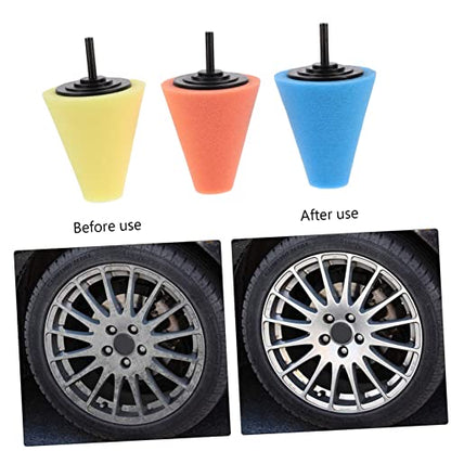 4sets Auto Wheel Polishing Sponge Pads Cone Shaped Buffing Tools for Car Waxing Polishing Sealing for Hard to Reach Areas Durable Multi Color Wheels Care Kit 3pcs*4