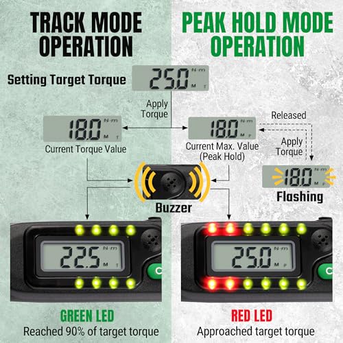 SK 1/2" Drive Digital Torque Wrench, 17 to 340 N-M, LED Display | Torquimetro, Four Units of Measure & Flash Notification - size: 1/2" Drive