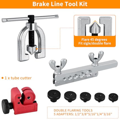 MuHize 25 ft 3/16" Brake Line Repair Kit, Zinc Coated Steel Line with Tube Bender, Double & Single Flaring Tool, Tube Cutter, 16 Fittings & 4 Unions for Cars, Trucks, SUVs - size: Sliver Brake Line Tool Kit with Tube Cutter