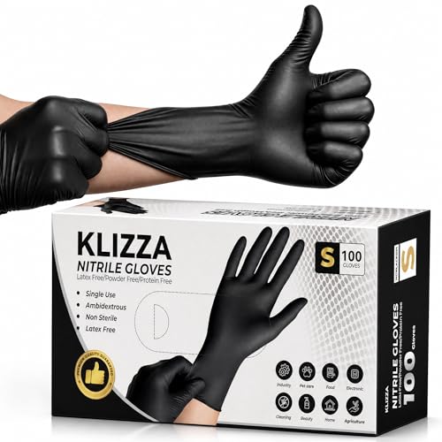 5 Mil Black Nitrile Gloves Disposable Latex Free, Textured Grip Food Safe, Professional for Cooking, Tattoo, Cleaning - size: Small