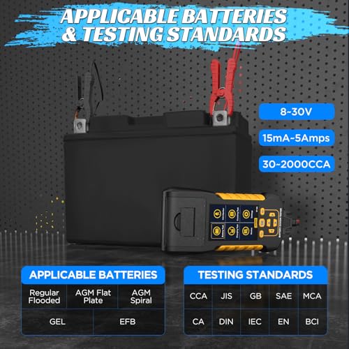AUTOOL Car Battery Tester 12V 24V Automotive Battery Load Tester with Printer 20-2000CCA Alternator Tester, Cranking & Charging & Leakage Test, 3.2" Screen with Data Review Reverse Polarity Protection