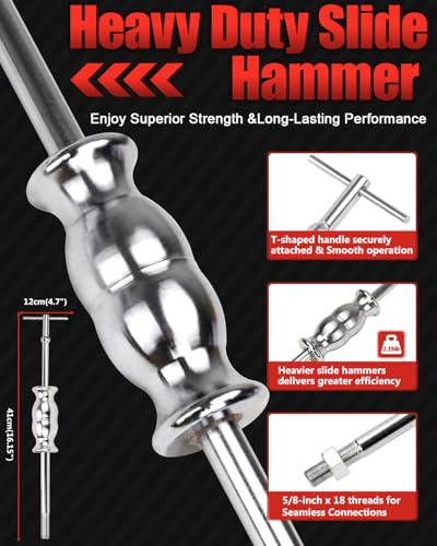 8 Piece Slide Hammer Puller and Rear Axle Bearing Removal Tool, Axle Seal and Bearing Remover Set with Slide Hammer Yoke and 3 Rear Axle Puller Adapters