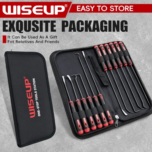 WISEUP 12-Piece Pick and Hook Tools Set, Precision Automotive Pick Tool Set, Long & Mini Puller Remover Tool Kit for Auto Oil Seal/O-Ring Gasket Removal Remover, Mechanical and DIY Use