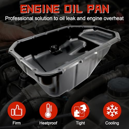 Engine Oil Pan Sump with Drain Plug, Compatible with Honda CR-V CRV 2002-2006, Honda Accord 2003-2007, Honda Civic 2002-2005, Element 2003-2011 & Acura RSX 2002-2006, 2.0L 2.4L, Replaces 11200RAAA00