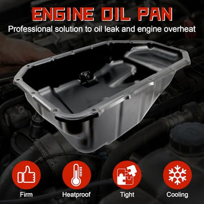 Engine Oil Pan Sump with Drain Plug, Compatible with Honda CR-V CRV 2002-2006, Honda Accord 2003-2007, Honda Civic 2002-2005, Element 2003-2011 & Acura RSX 2002-2006, 2.0L 2.4L, Replaces 11200RAAA00