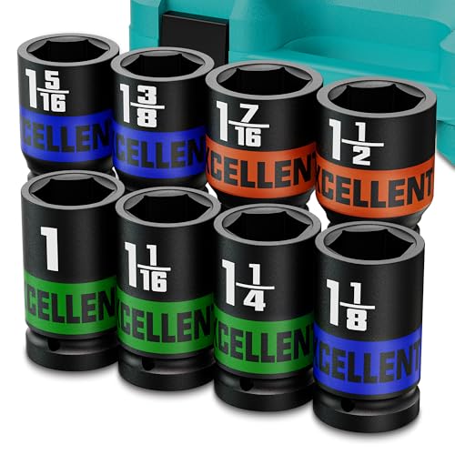 8 Pieces 3/4-Inch Drive Impact Socket Set, 1" to 1-1/2" Jumbo Socket, 6 Point SAE Sockets for Automotive Repair, Equipment Maintenance - size: 3/4 Inch SAE Axle