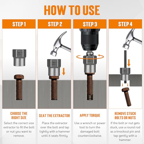 TONDA Bolt Extractor Kit, 16-Piece Stripped Bolt Remover Socket Set with 3/8" Drive Impact Adapter & Knock-Out Pin and Gloves, Heavy Duty Bolt Extractor for Rounded, Rusted, Broken Nuts & Screws