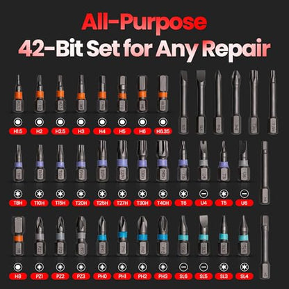42 in 1 Magnetic Screwdriver Set, Magnetic Ratchet Screwdriver Set with Multi-Bit Ratcheting Handle & Bit Magnetizer, Compact Repair Tool Kit with Storage Case for Furniture, Computer, Bicycle and DIY - size: 42 in 1