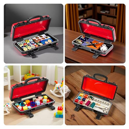 Geinxurn 2 Pieces Metal 11 Inches Steel Portable Tool Box Organizer Red & Black, Durable ABS Tool Storage with Plastic Handle and Double-Buckles - color: 2PCS