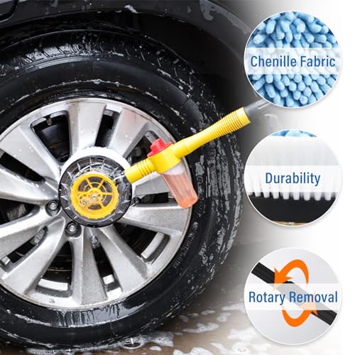 Ziciner Rotating Car Wash Brush, Automatically Foams Auto Wash Brush with Long Handle, High Pressure Washer Gun and Hose Nozzle Car Wash Kit for Cars, Yards, Gardens, Pets