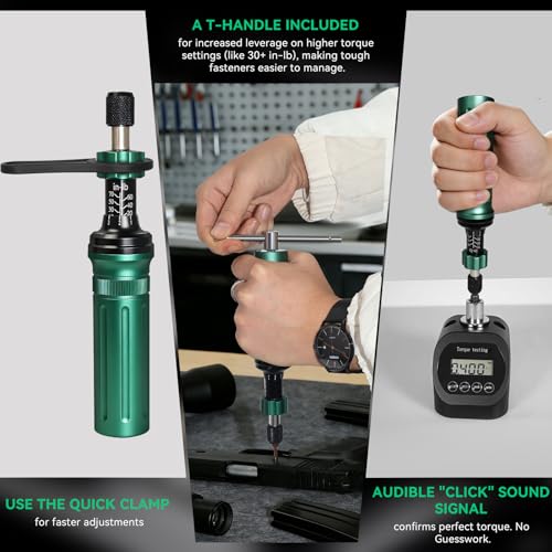 Inch Pound Torque Screwdriver Set, 24 Pcs Professional Precision 1/4” Drive Torque Wrench 10-70 in-lb S2 Bits Adapter for Maintenance Tools Bicycle Repair Scope Mounting DIY Projects, Audible Click - color: Green+black