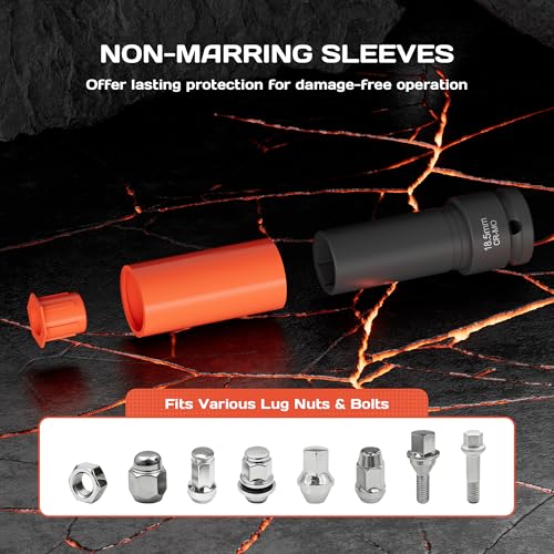 7-Piece 1/2" Drive Lug Nut Impact Socket Set (16.5-22.5mm), Non-Marring Design for Swollen or Seized Wheel Nuts, CR-MO Steel