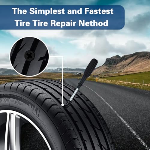 70 Pcs Tire Repair Rubber Nail Kit with Sealant Glue & Screwdriver | Self-Service Tubeless Tire Puncture Repair Screws, 2 Sizes for Car, Motorcycle, Truck, ATV, Tractor, Lawn Mower