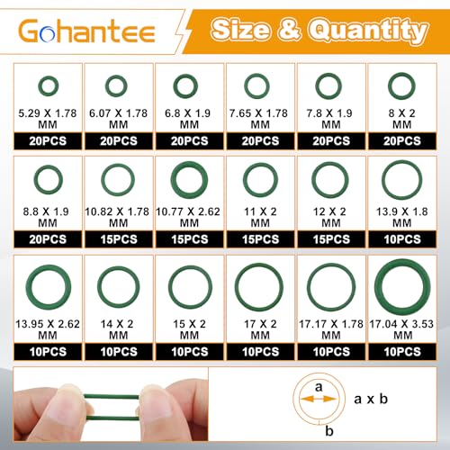 310PCS Car A/C Repair Kit O-Ring Set AC Valve Cores R12 R134a Refrigeration | 270PCS O-Ring Seals Kit 18 Sizes + 40PCS Car Air Conditioner Valve Core with Double Head Dual Dismantling Remover Tool