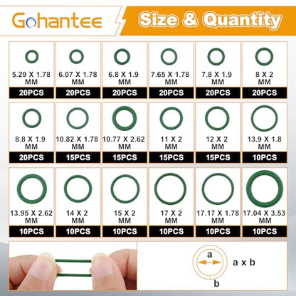 310PCS Car A/C Repair Kit O-Ring Set AC Valve Cores R12 R134a Refrigeration | 270PCS O-Ring Seals Kit 18 Sizes + 40PCS Car Air Conditioner Valve Core with Double Head Dual Dismantling Remover Tool