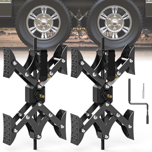 X-Shaped Wheel Chocks for Travel Trailer【Allow Drill Adjust】 RV Stabilizers X chocks Camper Wheel Chock for Travel Trailers RV Accessories Wrench Adjustable 3"-11.5" (2 PCS) Black - color: Black