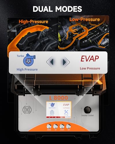 ANCEL L8000 EVAP&Turbo High Pressure Automotive Smoke Machine Leak Detector | 0.5-20 PSI output coverage, built-in pump, LCD and button controls, precise pressure control, adjustable smoke duration - size: Dual-Pressure LCD