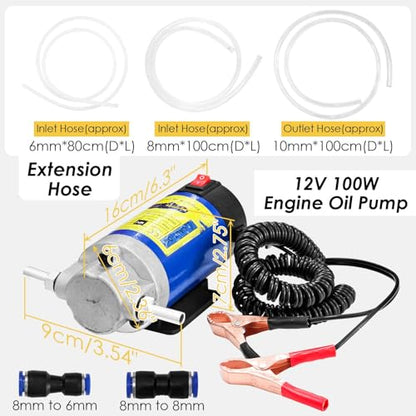 Oil Pump 12V 100W, Oil Extractor Pump for Engine Oil Change, Electric Fluid Transfer Pump, Self-Priming Oil Transfer Pump for Car Boat Motorcycle Mower RV