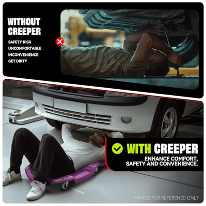 Auto Dynasty 47 Inches Mechanic Creeper, Automotive Garage Repair Low Profile Under Car Rolling Creeper with Padded Headrest, Plastic, Purple - color: Purple