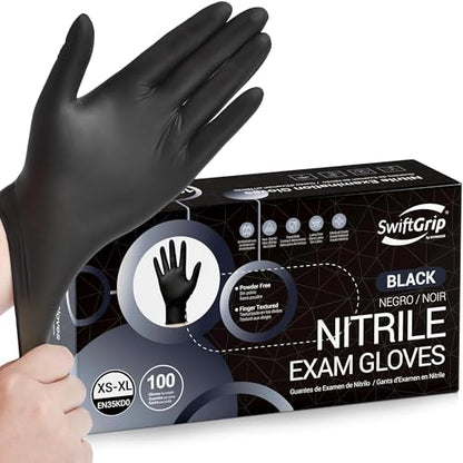 SwiftGrip Disposable Nitrile Exam Gloves, Black Nitrile Gloves Disposable Latex Free for Medical, Cooking & Esthetician - color: 00 Black (Xs, 100ct)