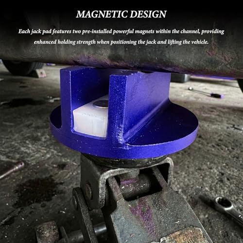 Universal Magnetic Jack Pad, 0.47" Width Slotted Jack Puck Heavy Duty Pinch Weld Frame Rail Protector, Aluminum Grooved Jacking Adapter Automotive Repair Accessories (Blue) - color: Blue
