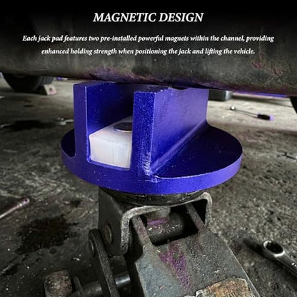 Universal Magnetic Jack Pad, 0.47" Width Slotted Jack Puck Heavy Duty Pinch Weld Frame Rail Protector, Aluminum Grooved Jacking Adapter Automotive Repair Accessories (Blue) - color: Blue