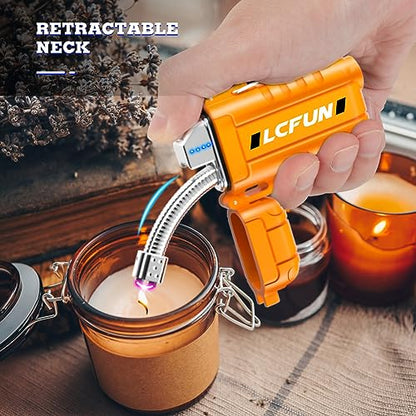 LcFun USB Rechargeable Electric Arc Lighter Windproof Plasma Lighters with LED Battery Display, Waterproof Matches with Flashlight for Camping, Survival Tactical Gear - color: Orange, style: Flexible Arc With Flashlight