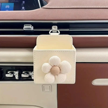 2pcs Flower Patterned PU Leather Car Storage Box, Lightweight and Portable, Glove Box Organizer, Vehicle Interior Decoration