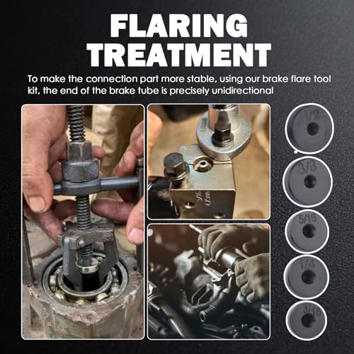 Double & Single Brake Line Flaring Tool Kit,Brake Flaring Tool Kit with 5 Adapters 3/16",1/4",5/16",3/8",1/2" Tube Cutter/Flare Rod,Brakes Flare Tools Kits for Brakes Lines