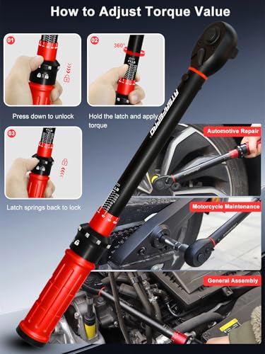 ATsafepro 1/2 Inch Drive Click Torque Wrench, 10-170 ft.lb/13.60-230.5Nm, ±3% High Precision, Dual-Direction Adjustable 72 Tooth Click Torque Wrench 1/2 Drive for Motorcycle, Car Lug Nut Maintenance - style: 1/2" 10~170 FT.LB Torque Wrench