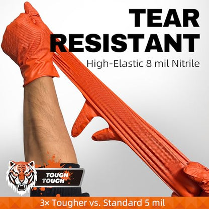 Beastek Nitrile Disposable Gloves, 8Mil Latex & Powder Free Chemical Resistant Heavy Duty Cooking Diamond Glove Orange 100Pcs - color: Large (Orange)