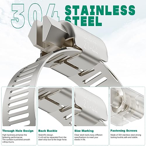 OURU 10PCS Hose Clamps Stainless Steel Adjustable 1-9/16"-2-1/2"(40-63mm) Worm Gear Hose Clamp, Heavy Duty Metal Small Hose Clamps for Automotive, Pipe, Radiator Plumbing, Fuel Line - size: 1-9/16"-2-1/2"(40-63mm)