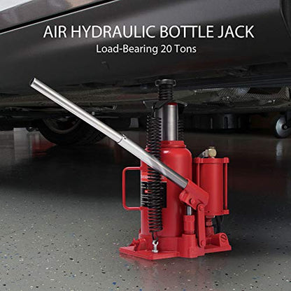SPECSTAR Pneumatic Air Hydraulic Bottle Jack with Manual Hand Pump 20 Ton | Heavy Duty Auto Truck Travel Trailer Repair Lift Red - color: Red