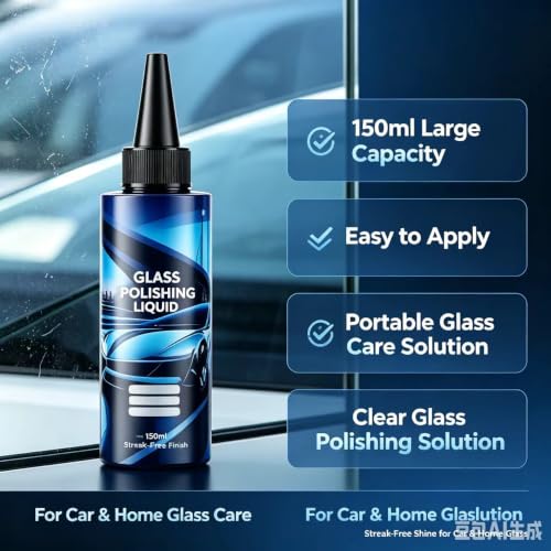 Car Glass Polishing Compound, Cerium Oxide Water Repellent Cleaner, Removes Oil Film & Water Spots, Fixes Minor Scratches, Restores Clarity